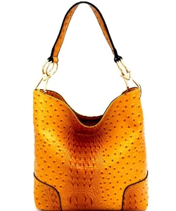 Ostrich Print Embossed Side Ring Large Hooked Hobo LHU072-LP MUSTARD